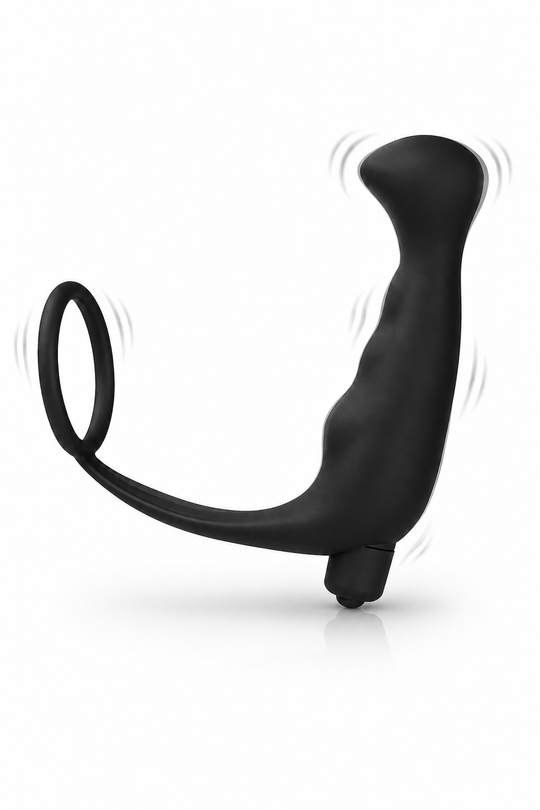 ProGrip Vibrator – Stimulator Prostatic cu Inel Elastic, Vibrații Puternice, Silicon Premium, Negru,  TOY648-1