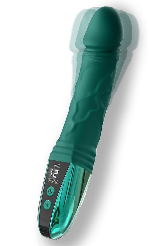 Emerald Pulse 12 – Vibrator cu ecran LED, 12 moduri de vibrație și încărcare magnetică USB, verde,  TOY652-12