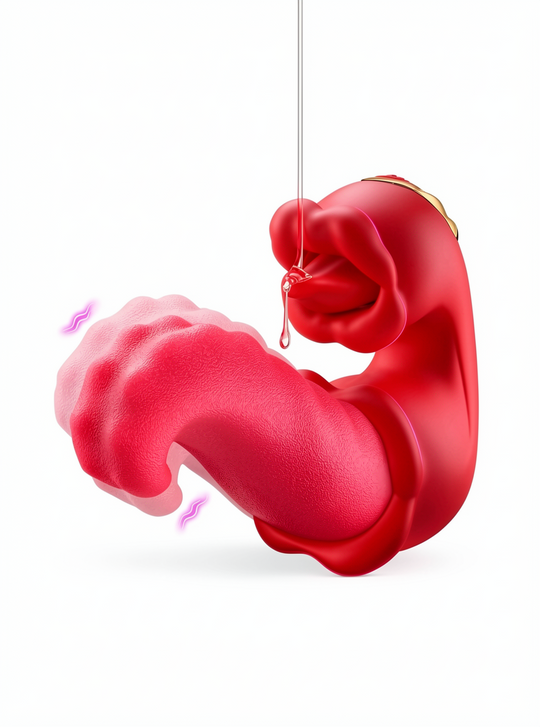 Velvet Kiss 3 În 1 – Vibrator Pentru Stimulare Externă Cu Limbă Mobilă, Limbă Vibrantă, Sucțiune, 10 Moduri De Vibrație Și Încărcare Magnetică USB – Roșu, TOY655-3