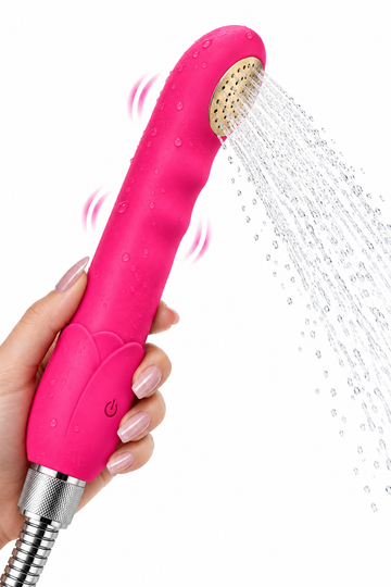 Cap de duș vibrator 2 în 1 din silicon flexibil, cu jet de apă și vibrații, reîncărcabil USB – Roz, TOY683-5