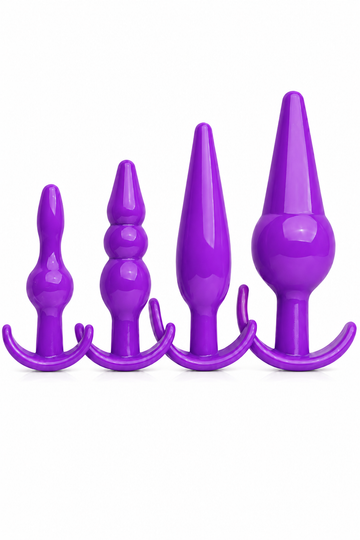 Set 4 Dopuri Anale pentru Antrenament Progresiv, Flexibile, cu Bază Lată, Mov, TOY685-11