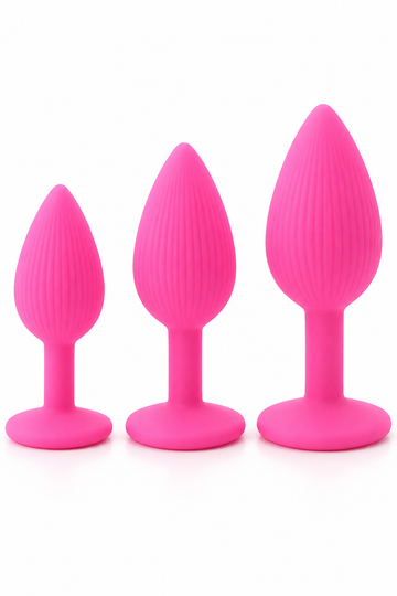 Plug Anal din Silicon Striat – 3 Mărimi Disponibile, Roz, TOY700-5