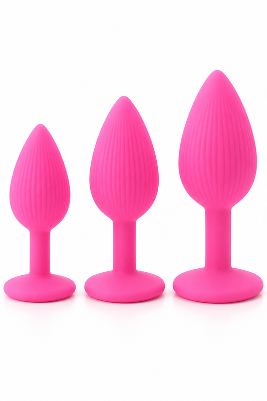 Plug Anal din Silicon Striat – 3 Mărimi Disponibile, Roz, TOY700-5