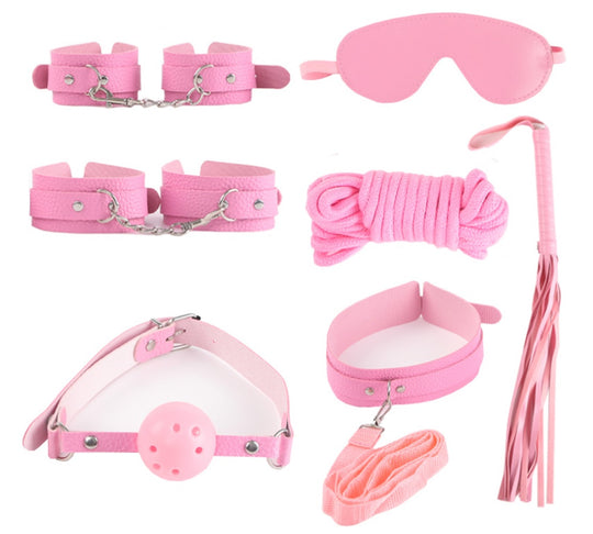 Set fetish 8 piese din piele ecologica, Roz,TOY95-5