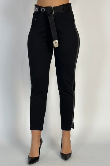Pantaloni casual cu talie inalta din material elastic V641-1