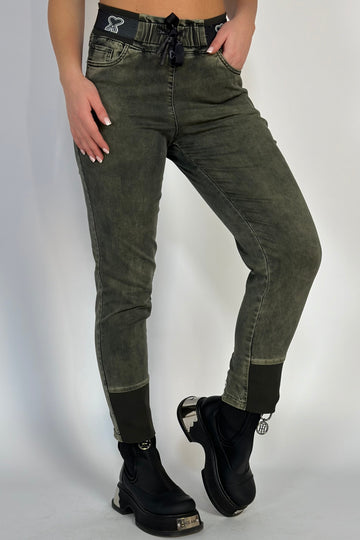 Blugi casual cu talie inalta din  bumbac elastic, model vagabond V653-120
