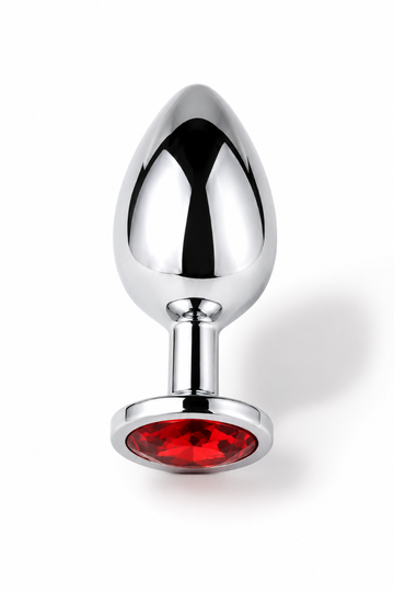 Dop anal (Butt Plug) din metal inoxidabil lucios cu piatra decorativa Rosie, S, M, L,  TOY398-3