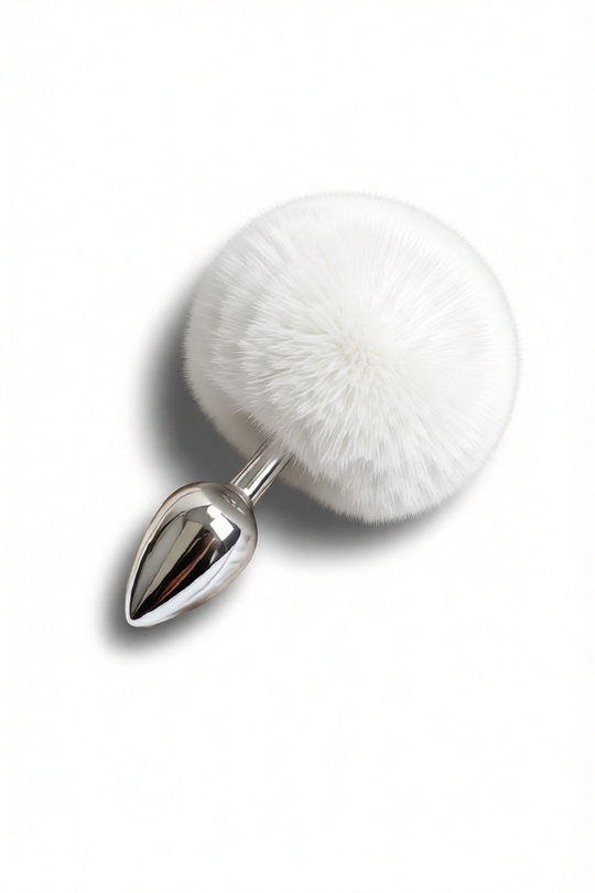 Dop anal (Butt Plug) din metal inoxidabil, accesorizat cu coada de iepuras, Alb TOY400-2