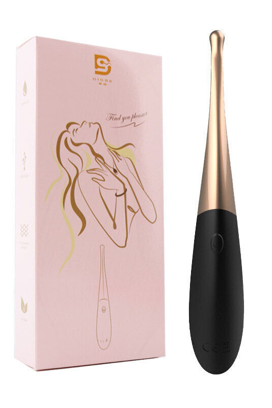 Mini Vibrator tip "Point Tide Pen" pentru stimulare clitoridiana, Negru si Auriu, TOY447-177