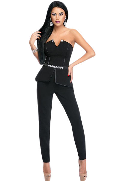 M460-1 Salopeta lunga eleganta, accesorizata cu peplum si pietricele