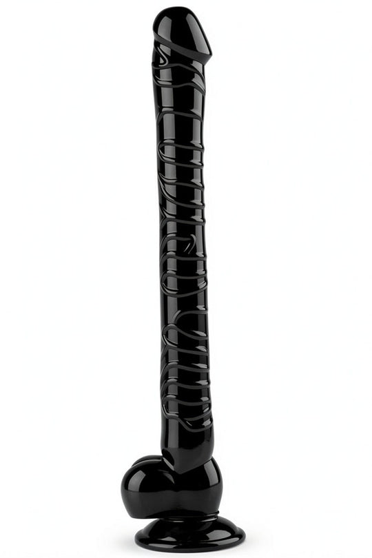 Dildo gigantic, realistic cu striatii si ventuza din silicon, negru TOY343-1