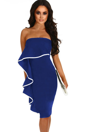 Rochie midi fara bretele accesorizata cu volane A605-244