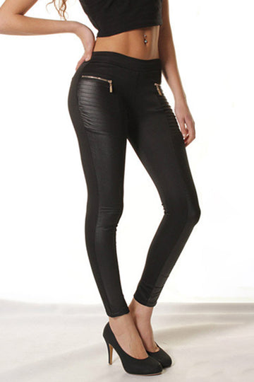 Pantaloni casual mulati accesorizati cu vinil elastic A687-1