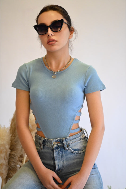 Body sexi tip tricou din material reiat A723-48