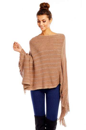 Cardigan tip poncho accesorizat cu franjuri la baza B559-8