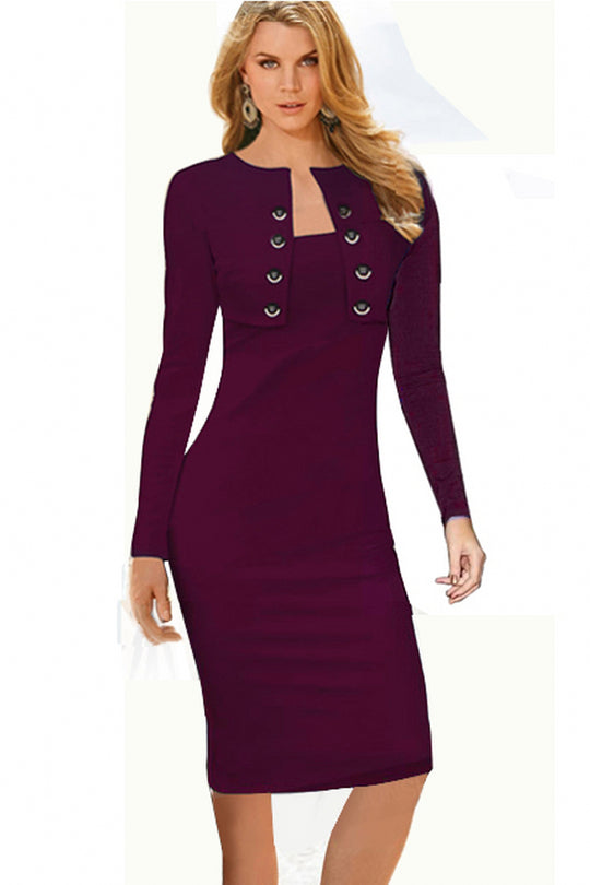 Rochie midi in stil office cu maneci lungi B745-81