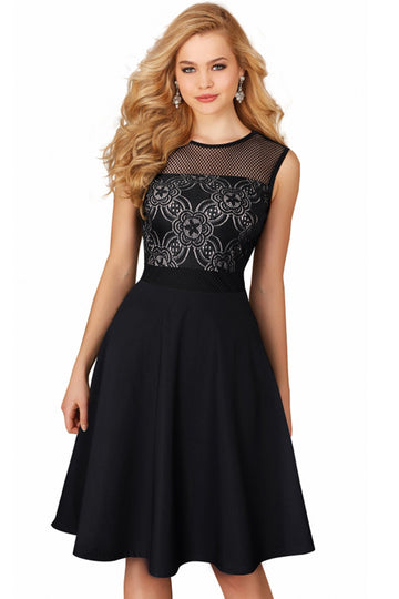 Rochie eleganta fara maneci cu broderie florala B768-1