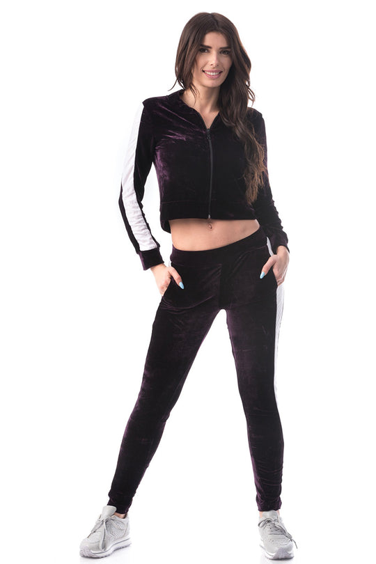 Compleu din catifea cu crop top si pantaloni B879-81