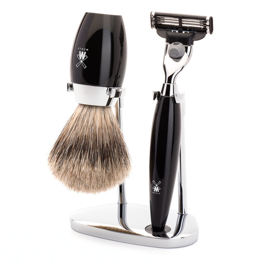 Set de barbierit cu aparat de ras Mach3 si pamatuf cu par de bursuc cu maner de rasina S281K876
