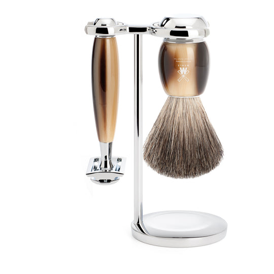 Set de barbierit cu aparat de ras clasic si pamatuf Pure Badger cu par de bursuc si maner de rasina premium S 81 M 332 SR