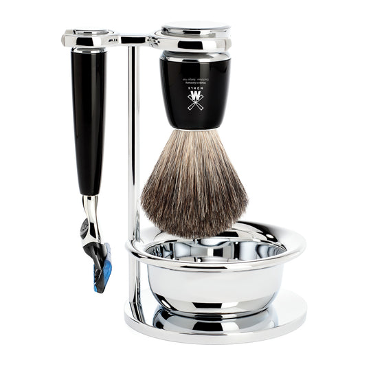 Set de barbierit cu aparat de ras compatibil Gillette Fusion si pamatuf Pure Badger cu par de bursuc si maner de rasina premium S 81 M 226 SF