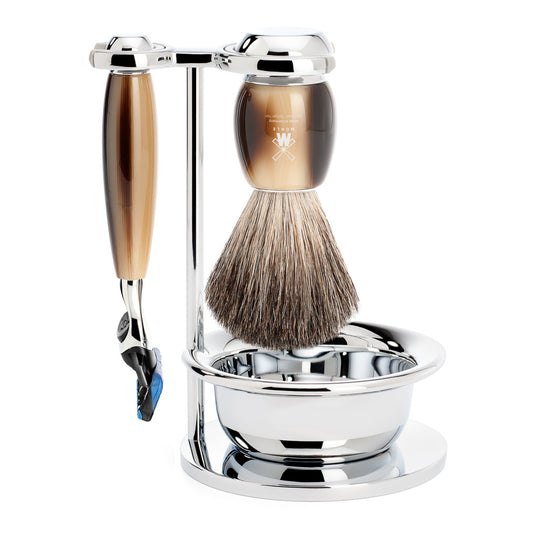Set de barbierit cu aparat de ras compatibil Gillette Fusion si pamatuf Pure Badger cu par de bursuc si maner de rasina premium S 81 M 332 SF