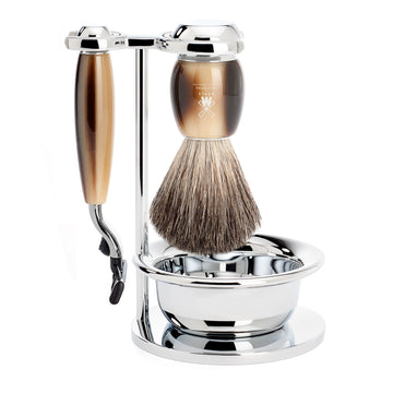 Set de barbierit cu aparat de ras compatibil Mach 3 si pamatuf Pure Badger cu par de bursuc si maner de rasina premium S 81 M 332 SM3