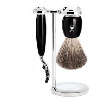 Set de barbierit cu aparat de ras compatibil Mach 3 si pamatuf Pure Badger cu par de bursuc si maner de rasina premium S 81 M 336 M3