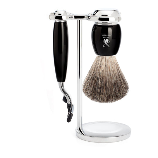 Set de barbierit cu aparat de ras compatibil Mach 3 si pamatuf Pure Badger cu par de bursuc si maner de rasina premium S 81 M 336 M3