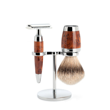 Set de barbierit cu aparat de ras clasic si pamatuf Silvertip Badger cu par de bursuc si maner din lemn de thuia S 091 H 71 SR