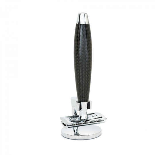 Aparat de ras clasic Safety Razor cu cap cu pieptene inchis si maner din fibra de carbon RED 1 SR