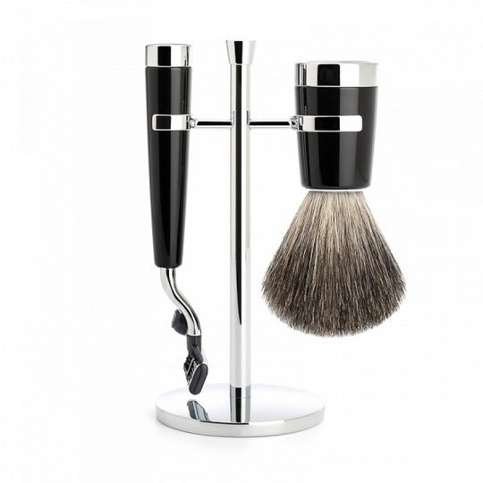 Set de barbierit aparat ras Mach3 cu pamatuf par bursuc si maner rasina S81 M 146 M3