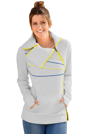 Hanorac casual gri cu guler inalt si inchidere laterala BL986-18