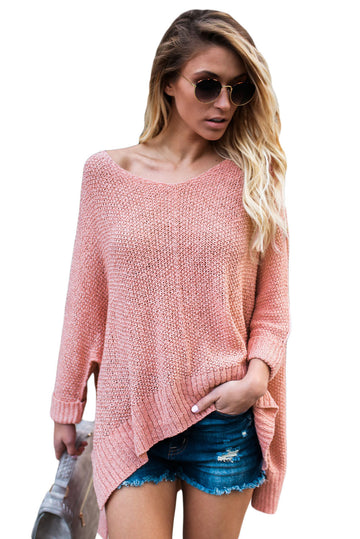 Bluza tricotata cu model asimetric si fante pe lateral BL995-5