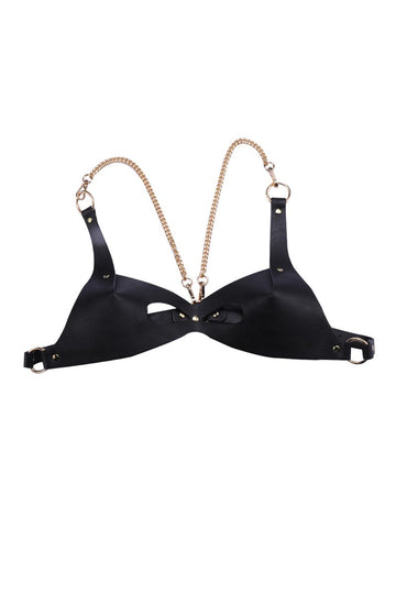 Sutien fetish negru din bezi piele ecologica si lanturi BRA126-1