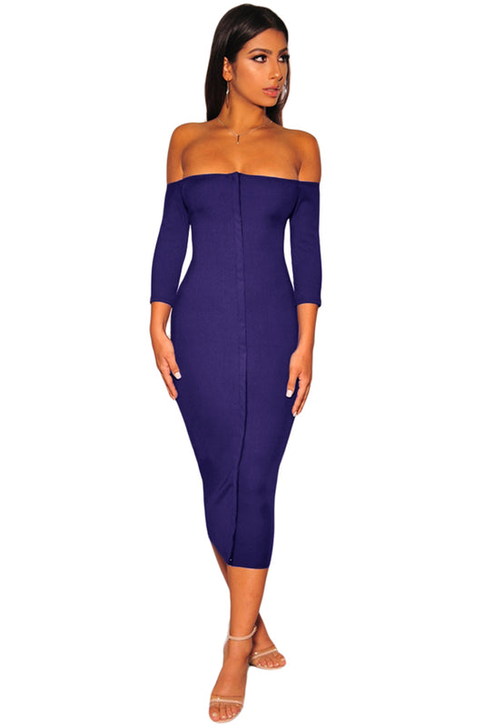 Rochie bodycon cu decolteu bardot si maneci trei sferturi C665-44