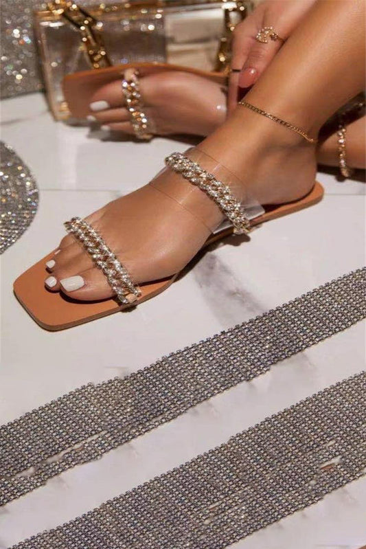 Sandale casual cu varf drept si lant auriu CH25-68