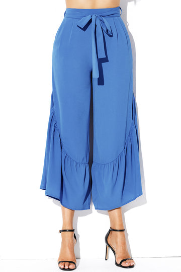 Pantaloni stil Palazzo cu talie inalta accesorizati cu fundita CL763-4