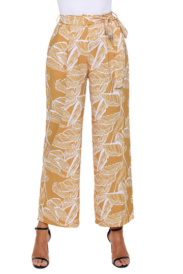 Pantaloni eleganti cu talie inalta si imprimeu frunze CL784-991
