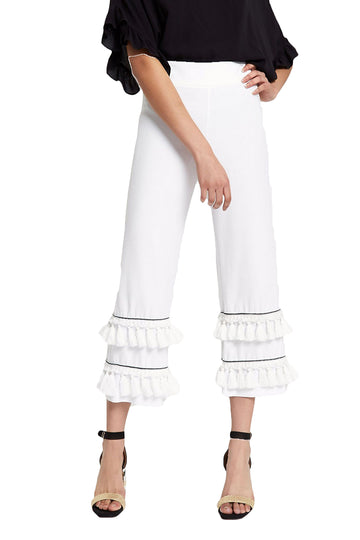 Pantaloni albi eleganti cu ciucurei in partea de jos CL818-211