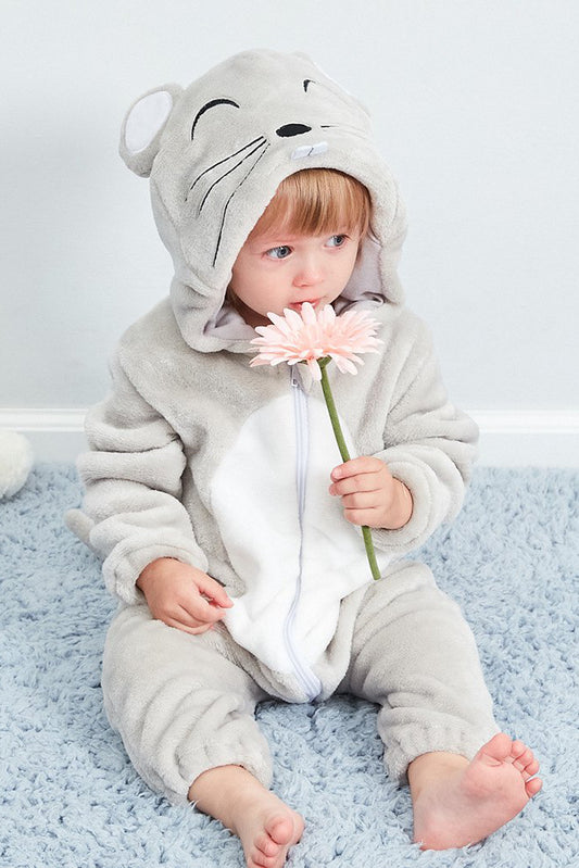 Pijama kigurumi pentru bebelusi tip salopeta din material moale si pufos, CLD141-18