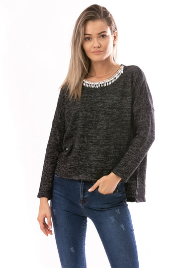 Bluza asimetrica accesorizata cu strasuri D656-1