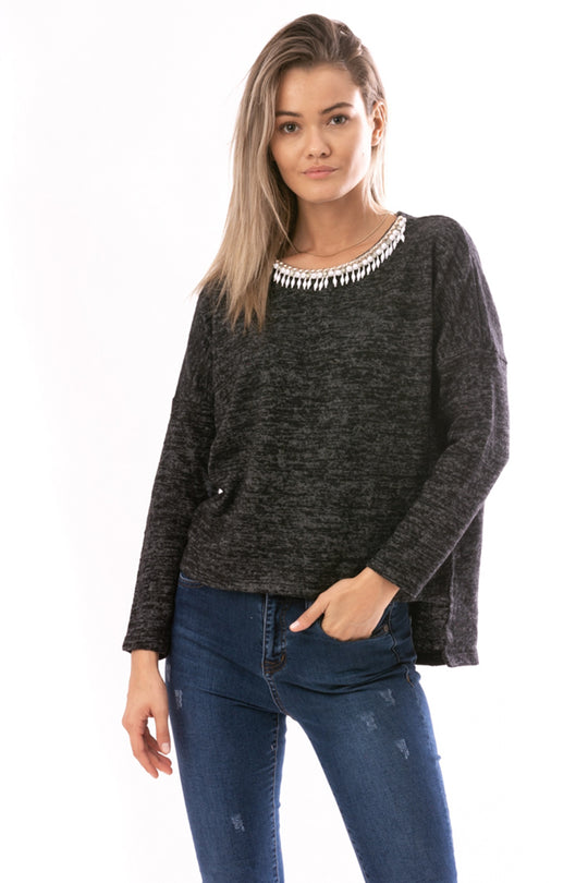 Bluza asimetrica accesorizata cu strasuri D656-1
