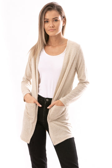 Cardigan bej cu maneci lungi si buzunare laterale D658-155