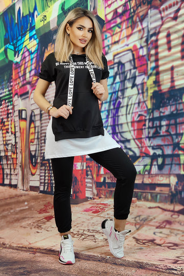 Trening casual cu imprimeu text D791RR-1