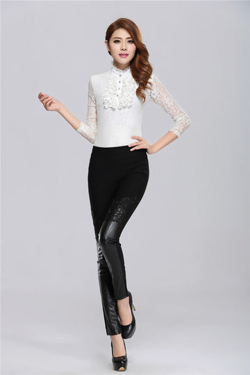 Pantaloni supraelastici din doua texturi D806-1