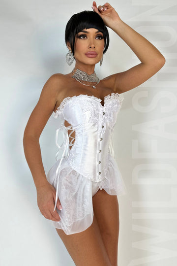 Corset elegant cu broderie, dantela si tulle D871-2