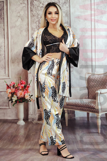 Set 3 piese compleu casual din bustiera pantaloni lungi si halat scurt E1093ARR-100