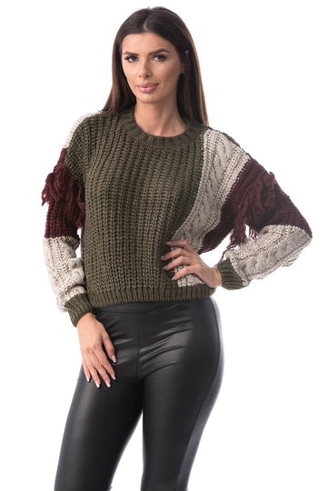 Pulover casual in trei culori decorat cu franjuri E776A-14