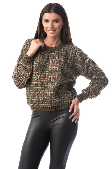 Pulover gros cu maneci lungi si decolteu rotund E777-14